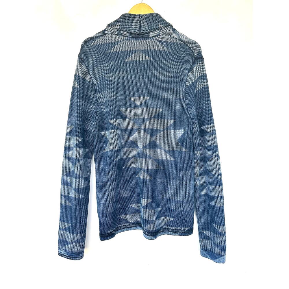 Lucky Brand Aztec Sweater Cowl Collar Chunky Knit Navy Blue Navajo Medium - Picture 4 of 5
